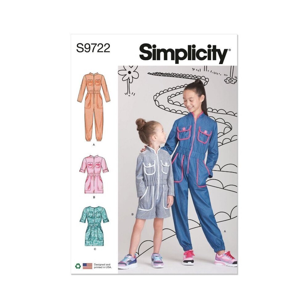 Simplicity Sewing Pattern 9722 R11705 Jumpsuit Romper Dress Girls Size‎ 7-14